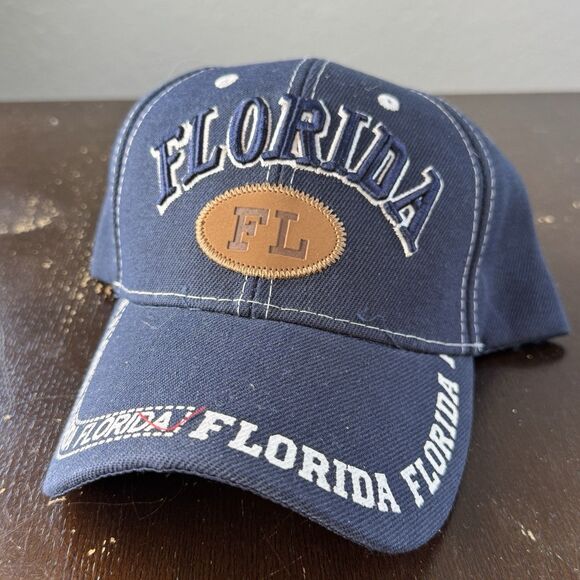 Florida Hat Blue Strap Back Baseball Cap One Size Raised Stitch Lettering Patch - Picture 1 of 10